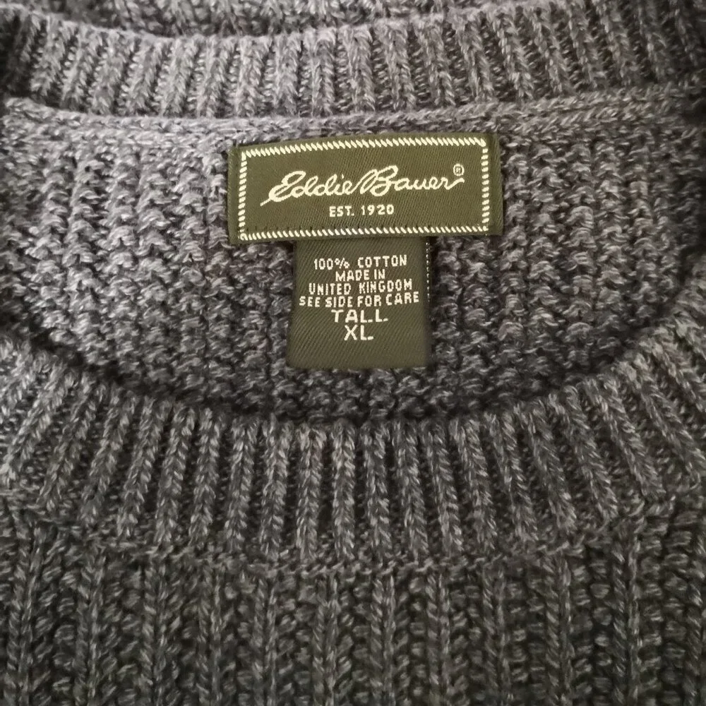 NWOT Eddie Bauer 100% Cotton Crew Neck Sweater Charcoal Gray Size XL Tall - Picture 3 of 6